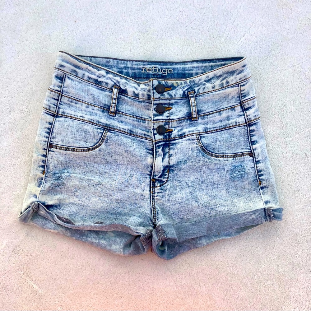 Refuge Shorts Jean Short Distress High Rise Acid Wash Sz.4